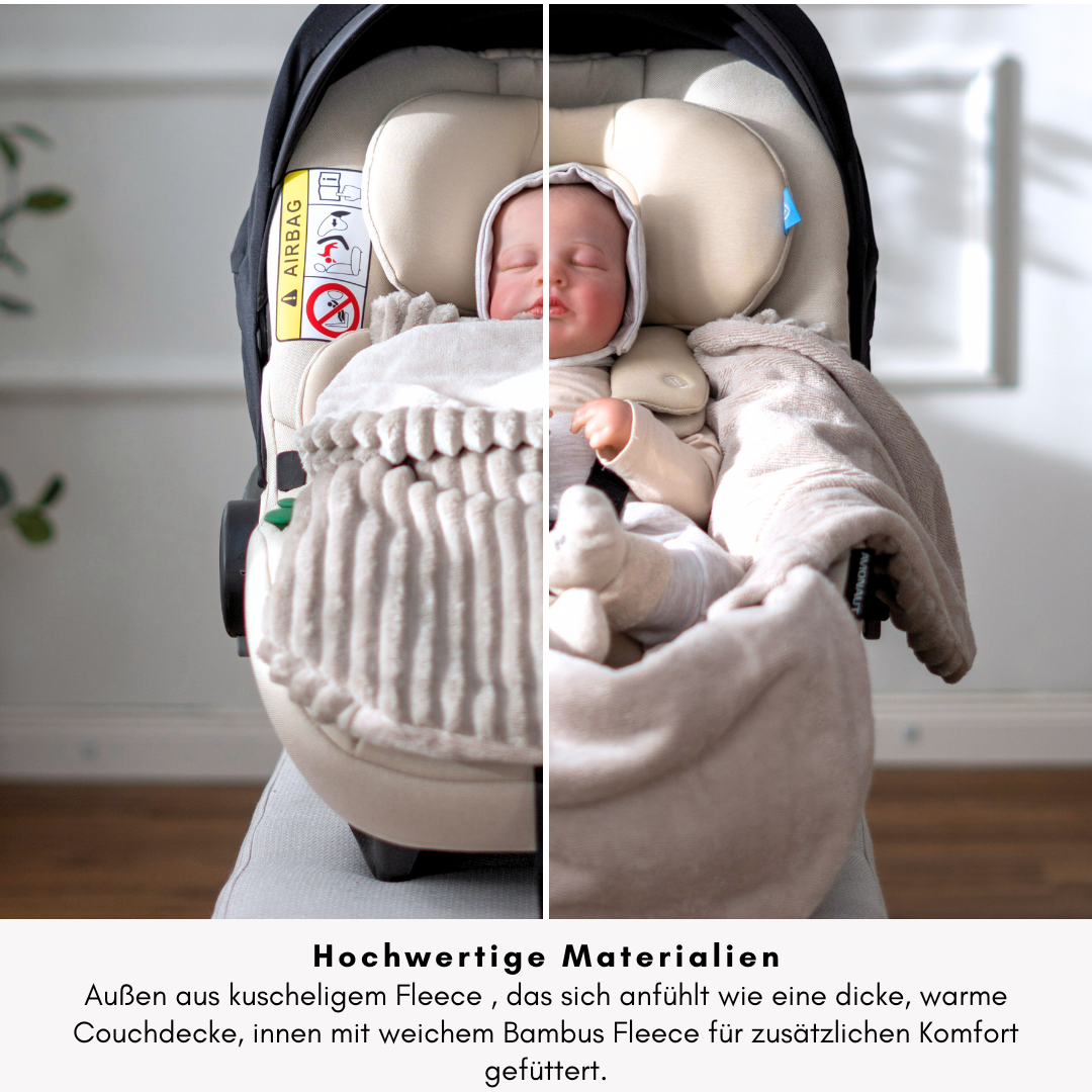 Einschlagdecke Babyschale mit Gurtführung und weichem Futter
