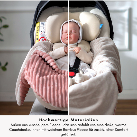Einschlagdecke Babyschale mit Gurtführung und weichem Futter