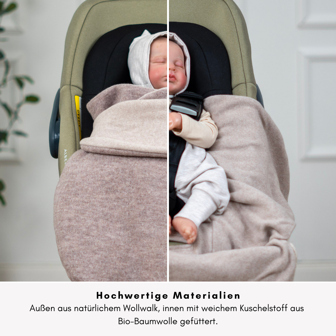 Einschlagdecke Babyschale mit Gurtführung und weichem Futter