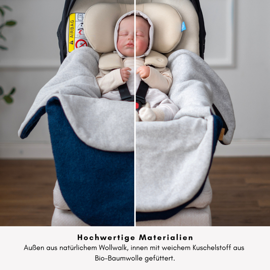 Einschlagdecke Babyschale mit Gurtführung und weichem Futter