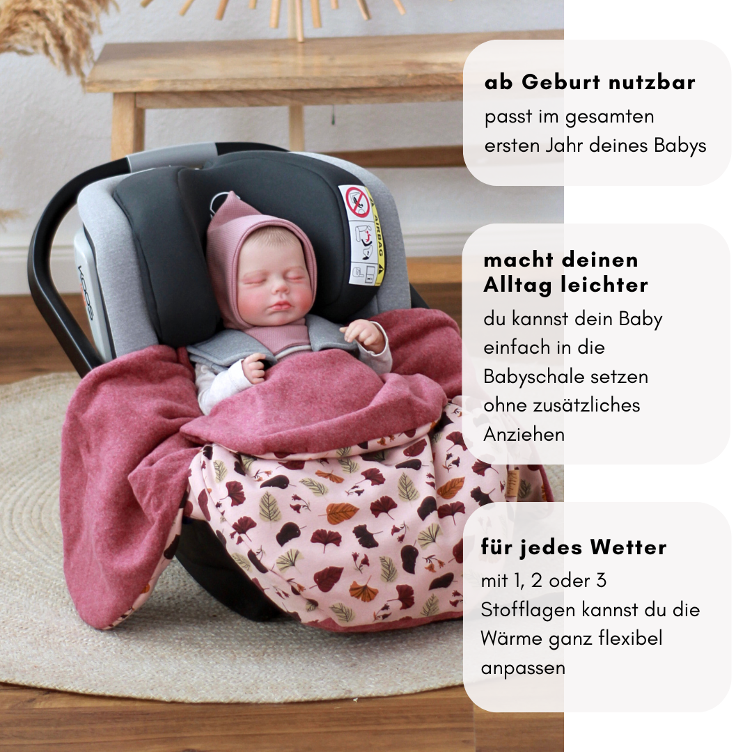 Einschlagdecke Frühling & Sommer -Happy Blätter rosé (Baumwolle & Fleece)