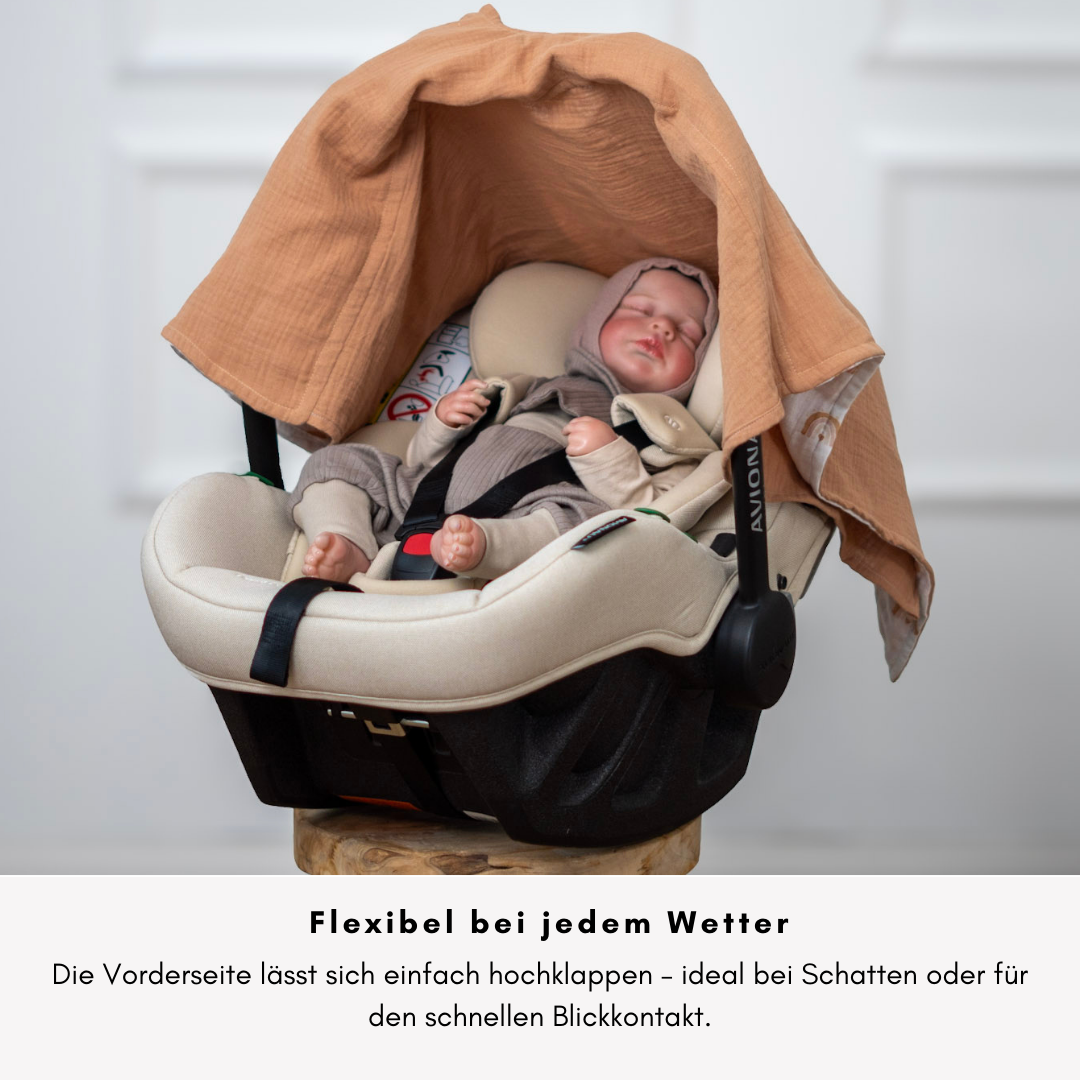 Musselin-Sonnenschutz für Babyschale – Leicht, Atmungsaktiv & Mit Sichtfenster