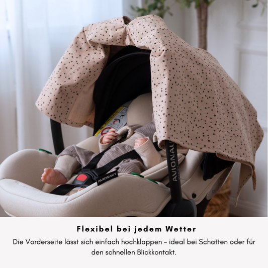 Sun-Cover für Babyschale  - 100% Baumwolle - Leicht, Atmungsaktiv & Mit Sichtfenster - Sternchen -