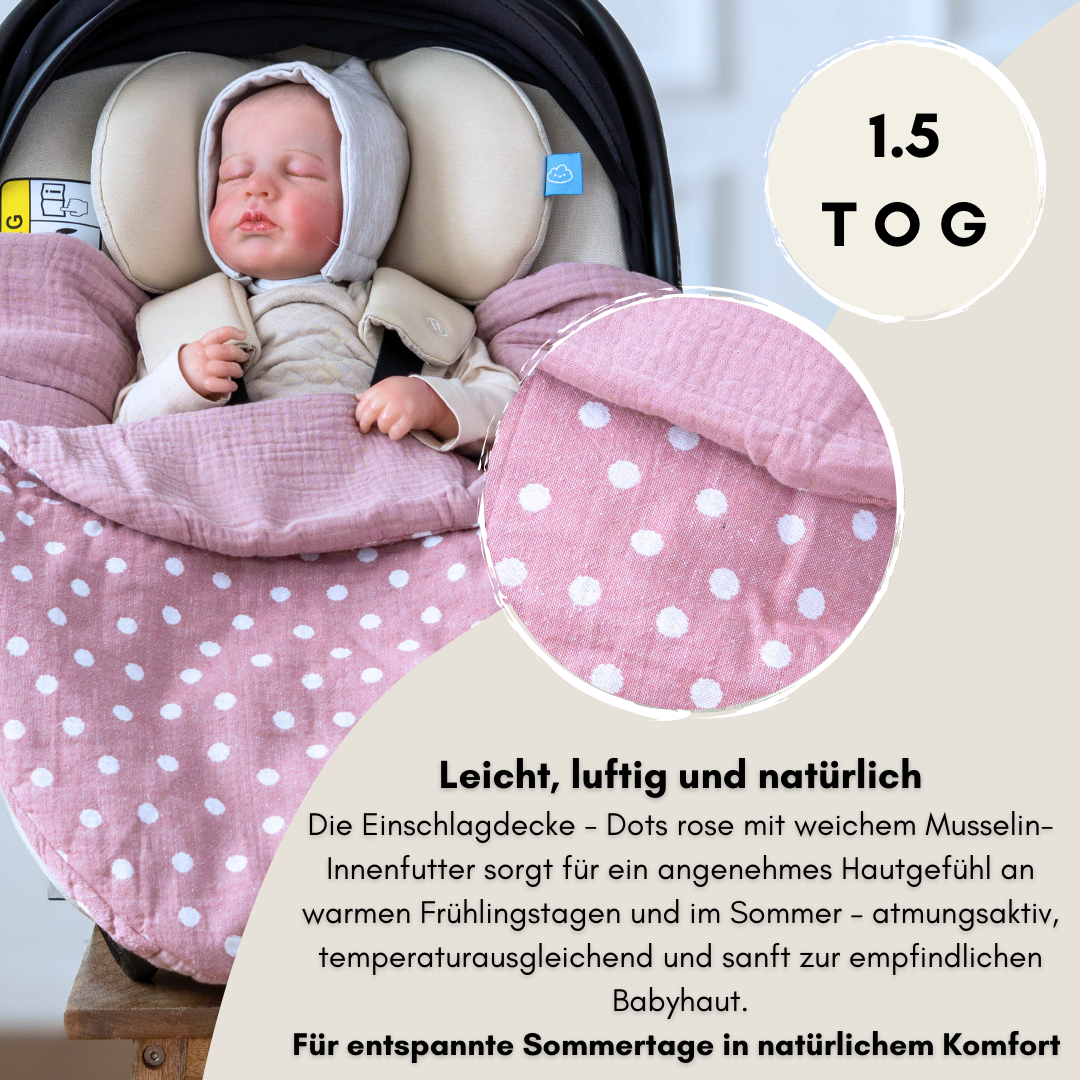 Einschladecke Frühling & Sommer - Dots rose (Baumwolle & Musselin)