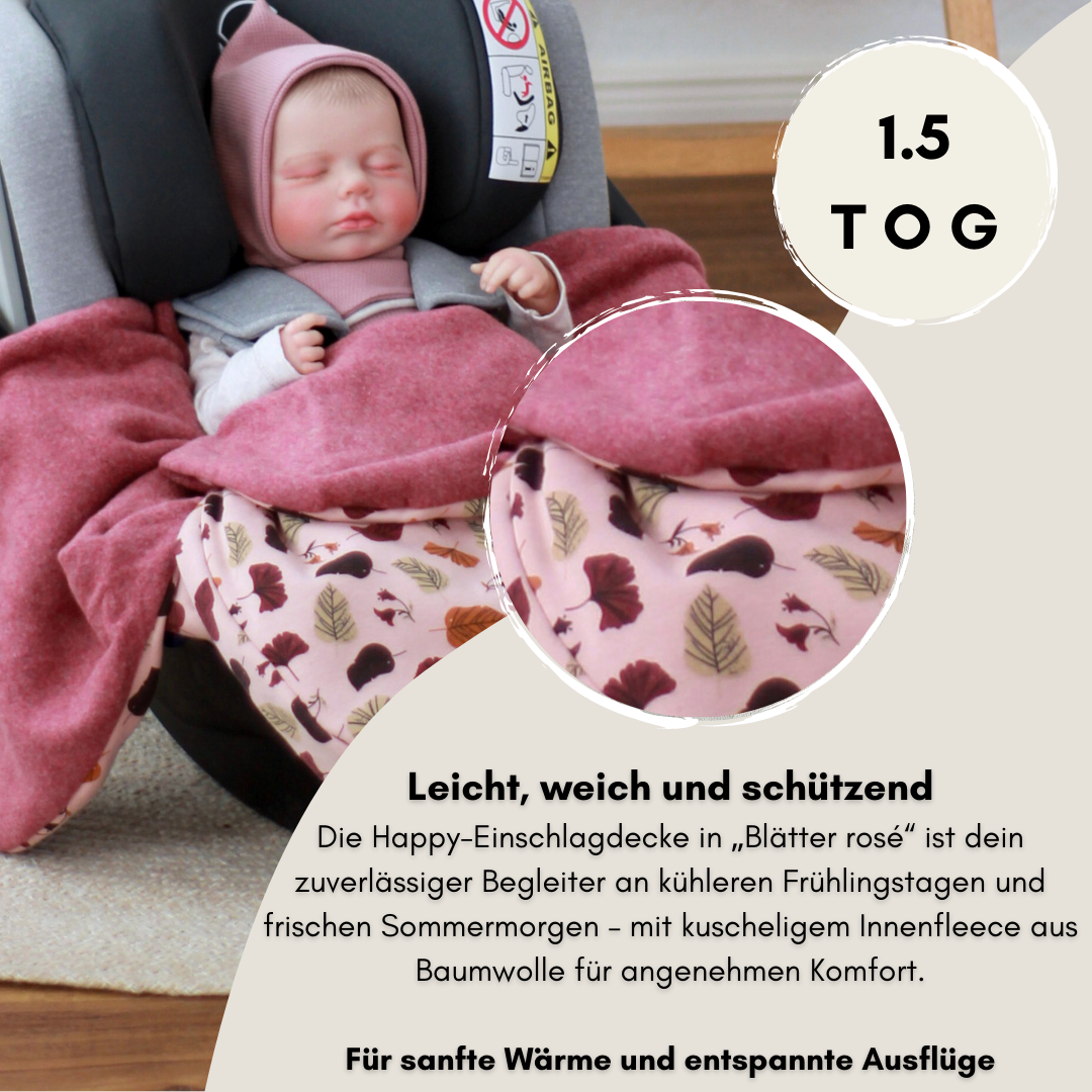 Einschlagdecke Frühling & Sommer -Happy Blätter rosé (Baumwolle & Fleece)