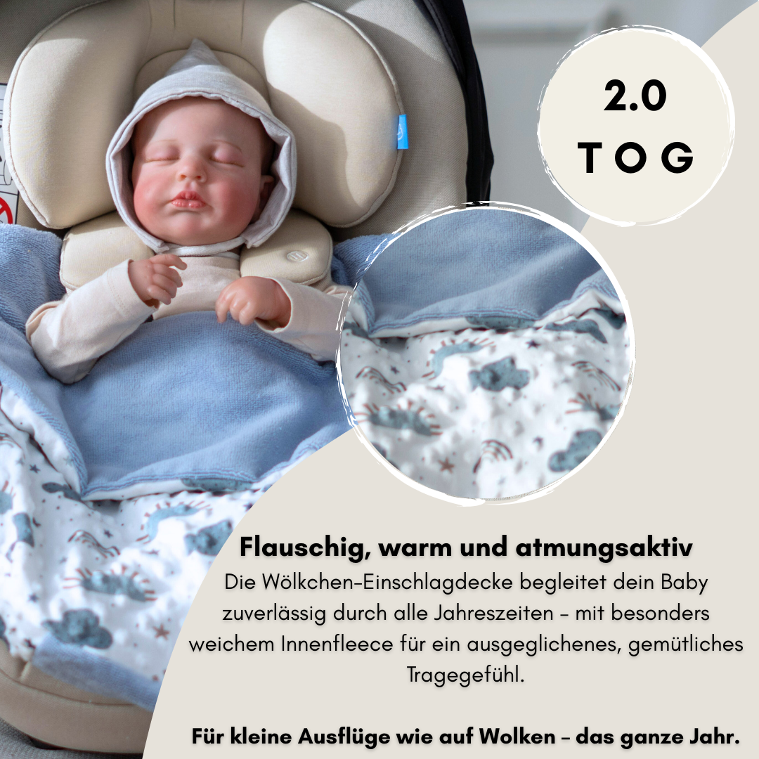 Einschlagdecke für das ganze Jahr - Wölkchen blau ( mit Bambusfleece)