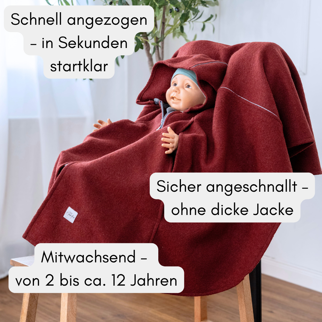 Wollwalk-Poncho für Kinder ab 2 Jahren – sicher und komfortabel im Auto