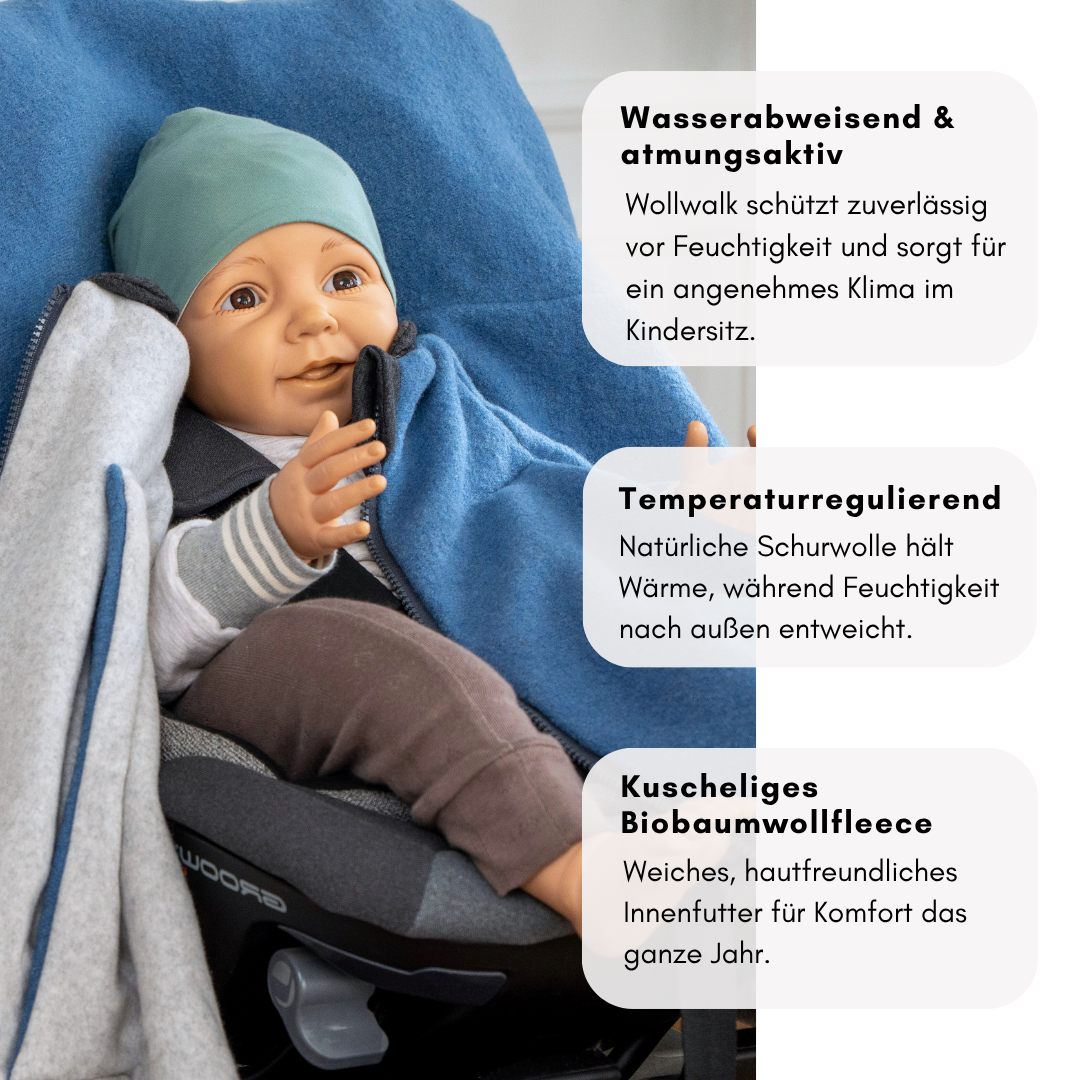 Kindersitzponcho Wollwalk "Atlantik Blue"