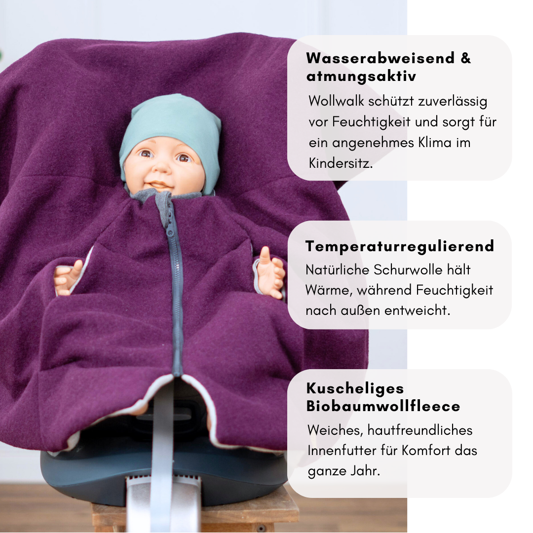 Kindersitzponcho Wollwalk "Aubergine"