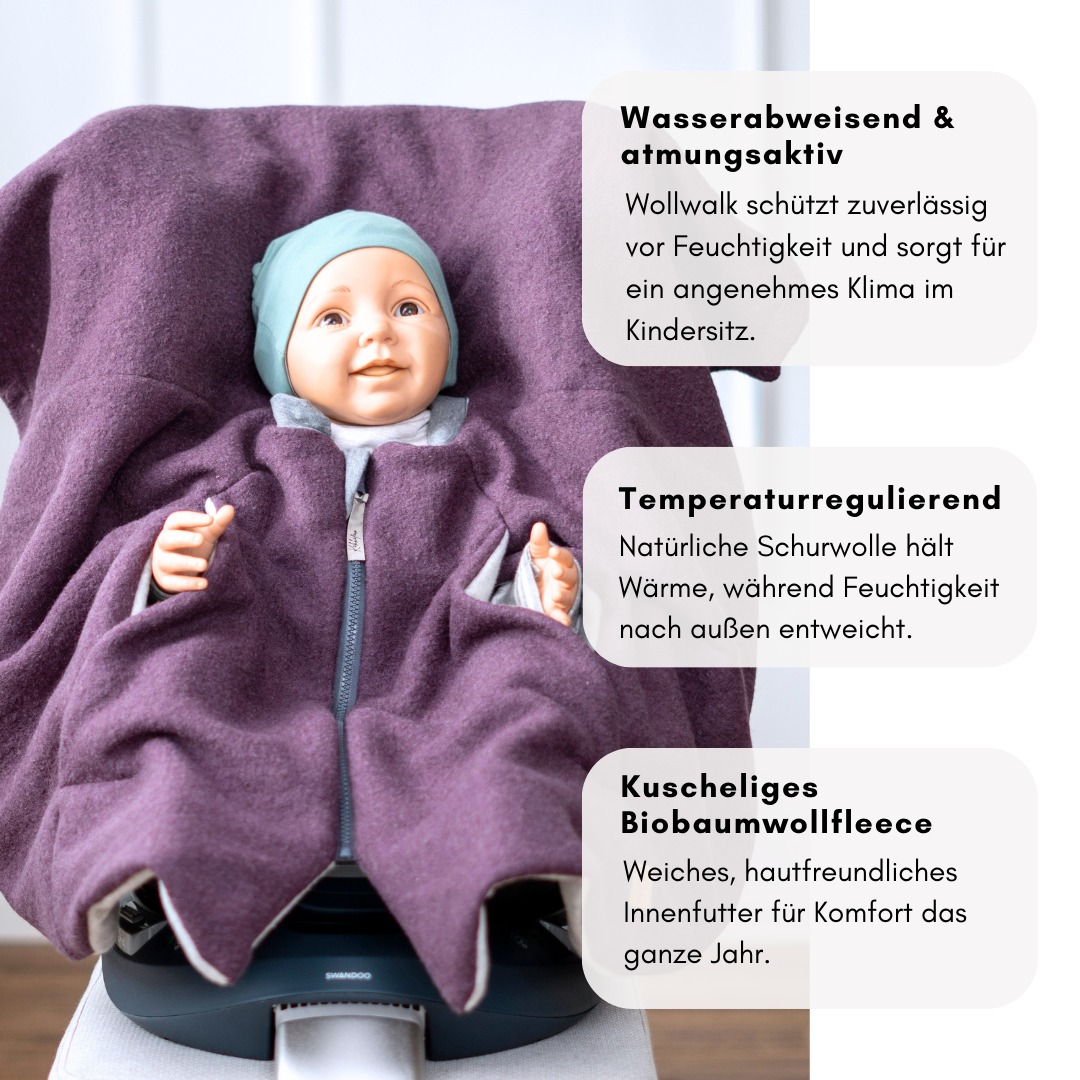 Kindersitzponcho Wollwalk "dusty Purple"