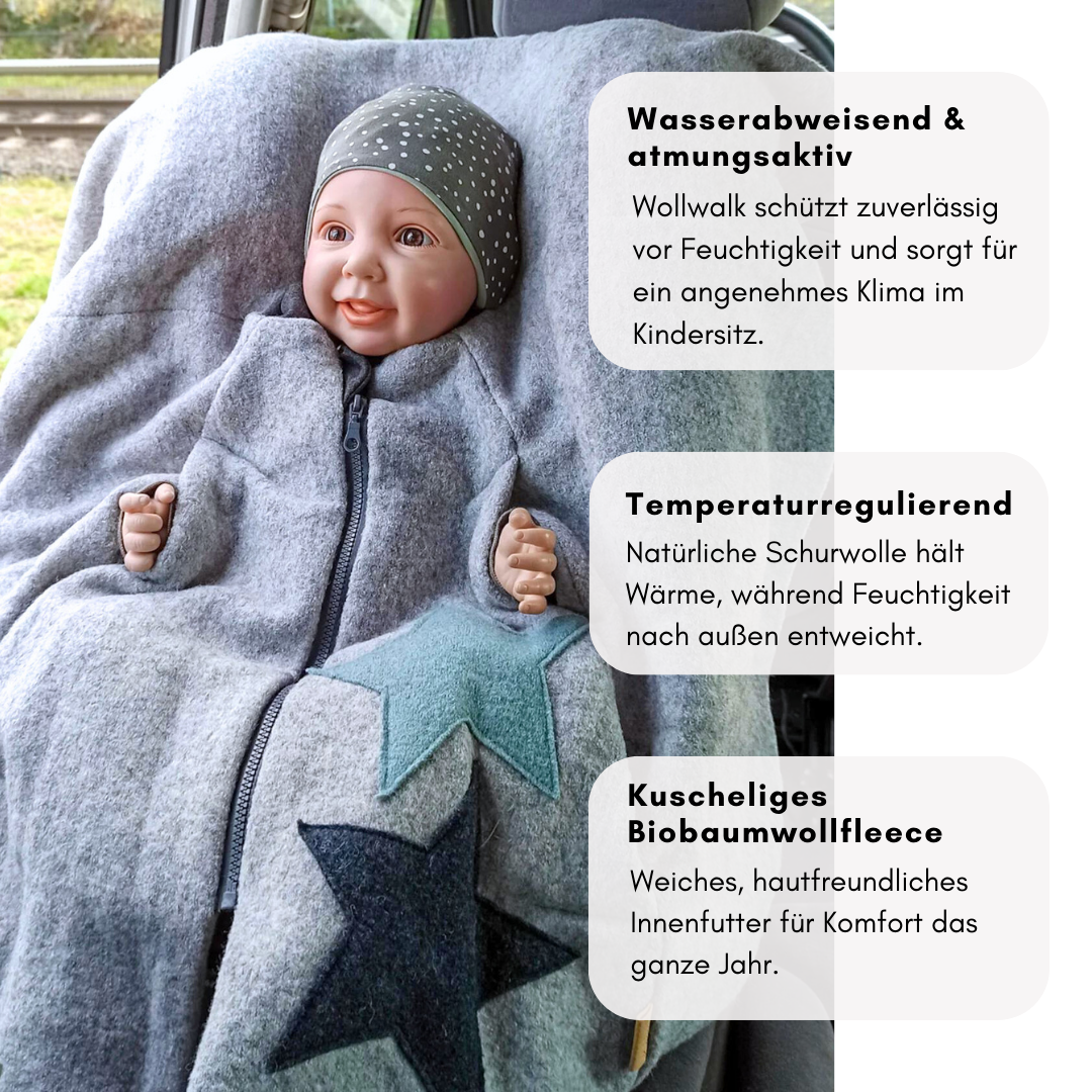 Kindersitzponcho Wollwalk "grau"
