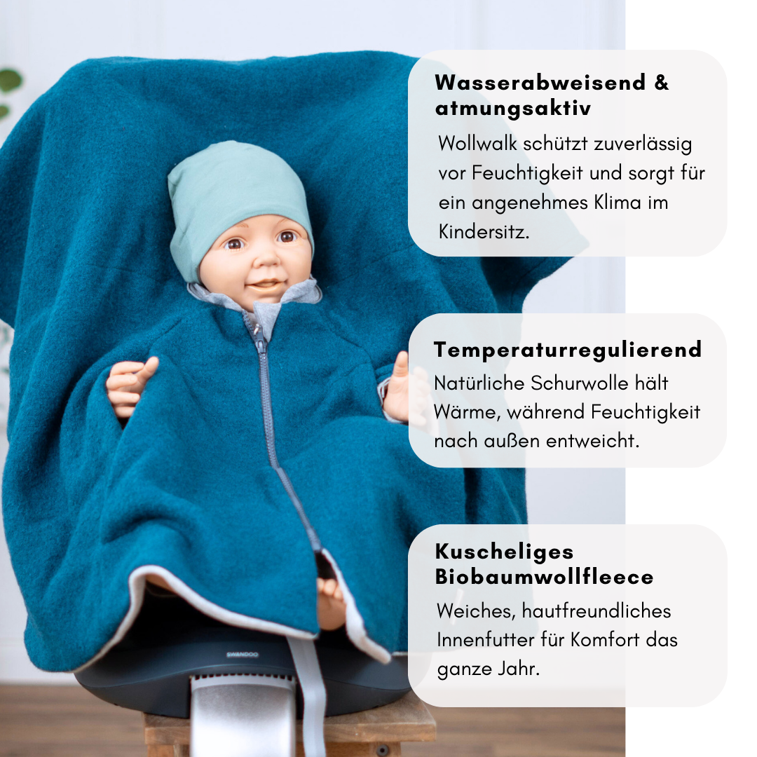 Kindersitzponcho Wollwalk "turquoise"