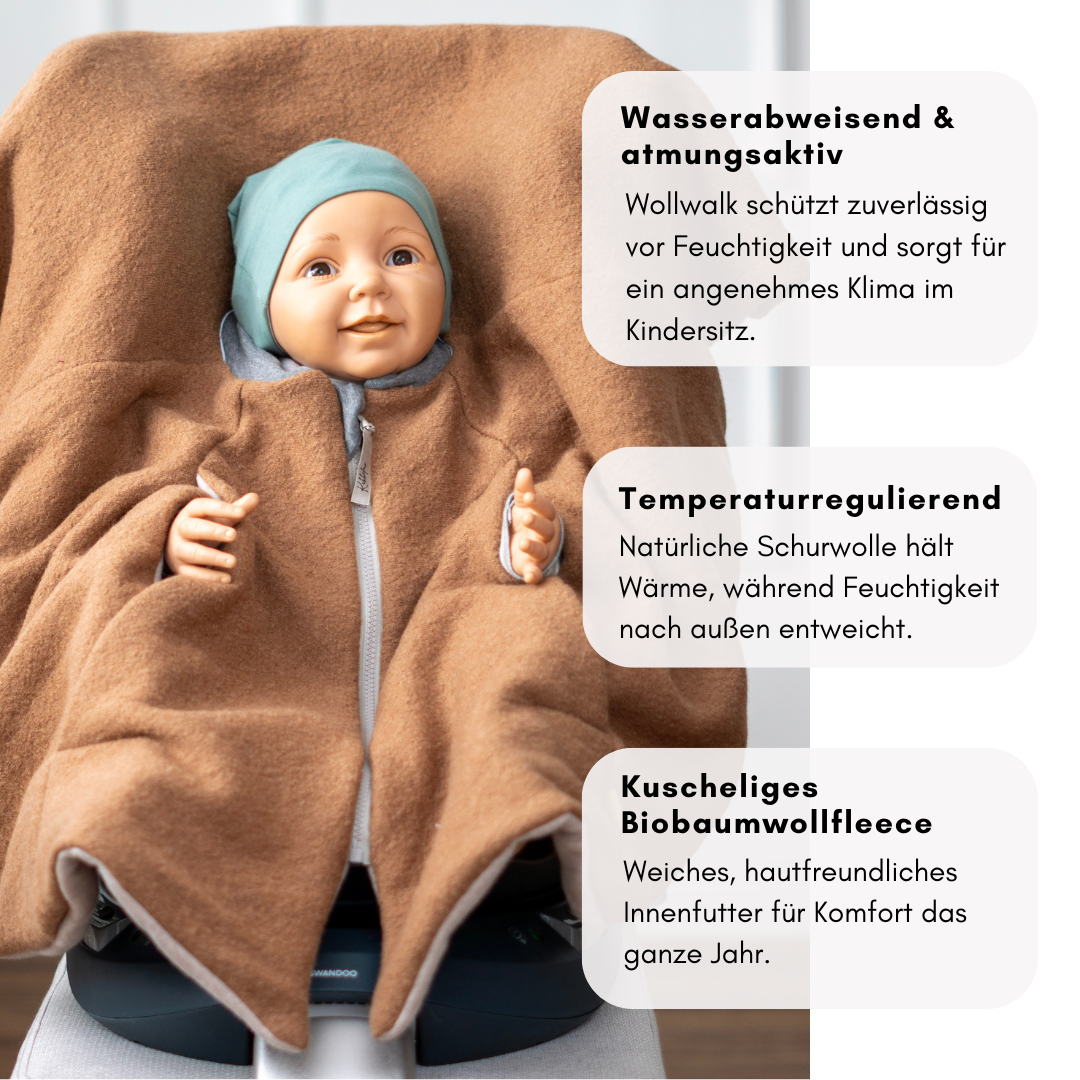 Kindersitzponcho Wollwalk "Caramel"