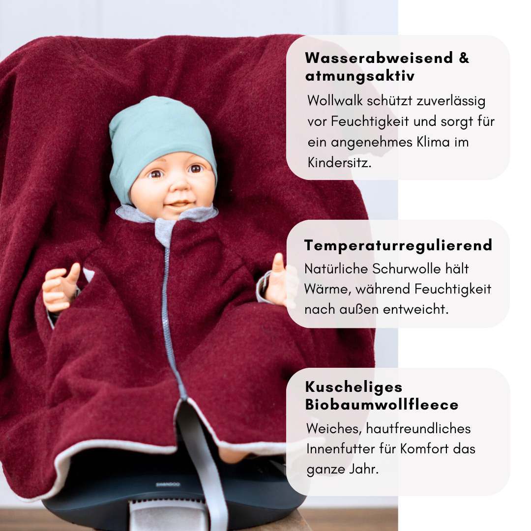Kindersitzponcho Wollwalk "Brombeere"