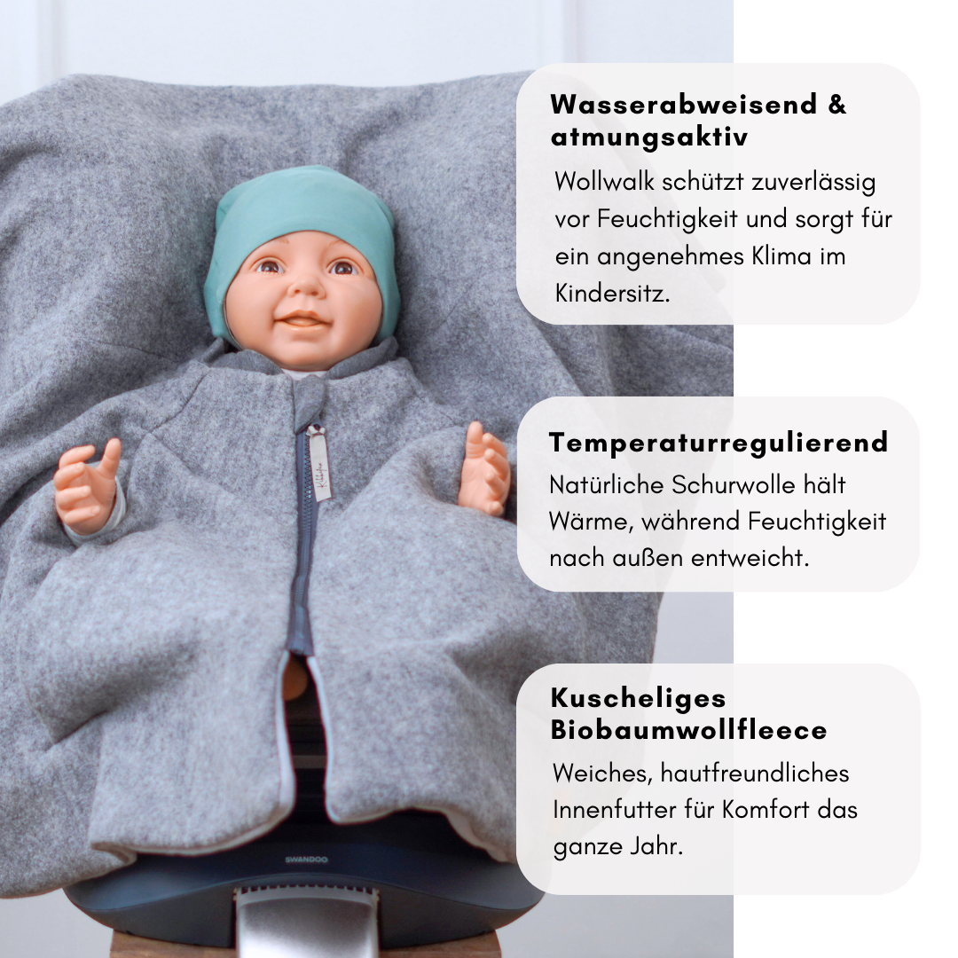 Kindersitzponcho Wollwalk "Pure Grey"