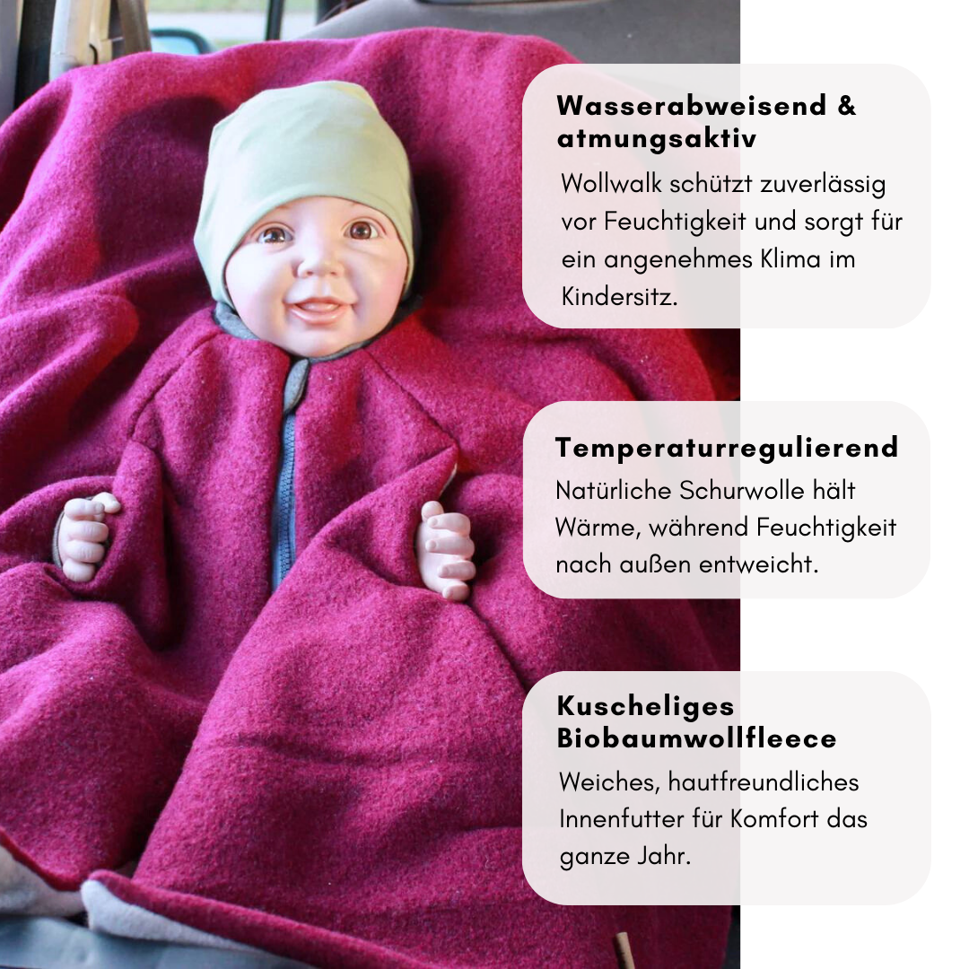Kindersitzponcho Wollwalk "Raspberry"