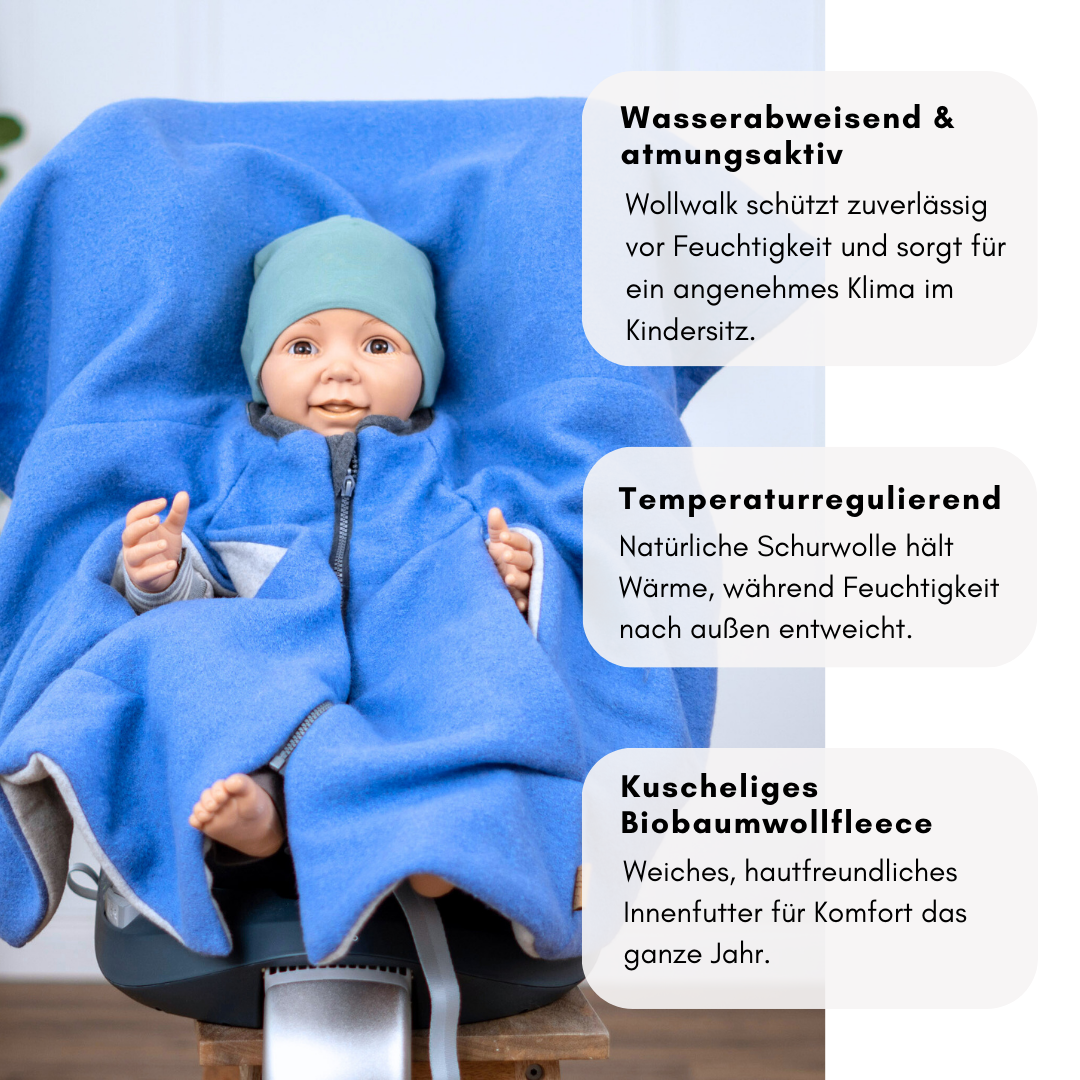 Kindersitzponcho Wollwalk "Blue"