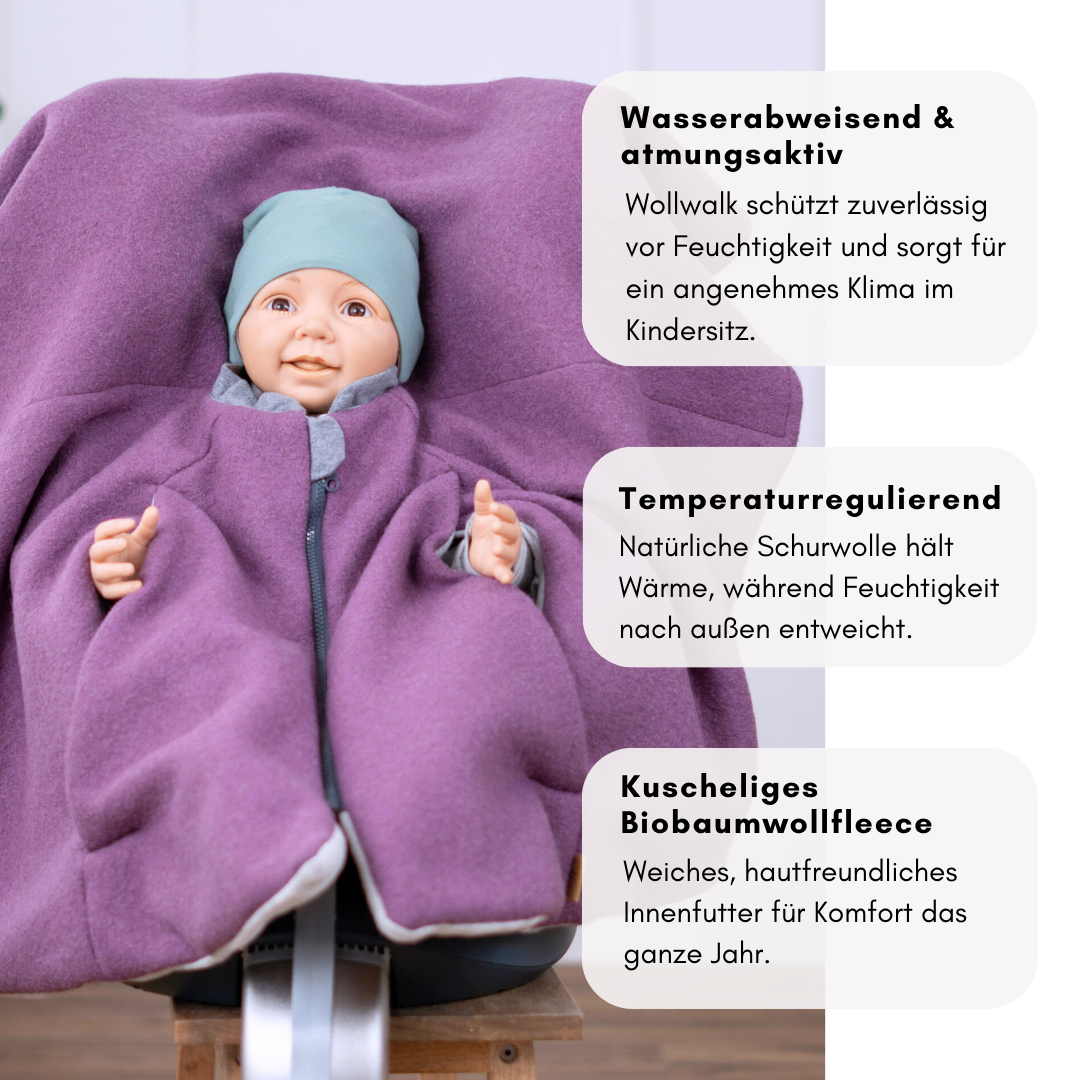 Kindersitzponcho Wollwalk "Mauve"
