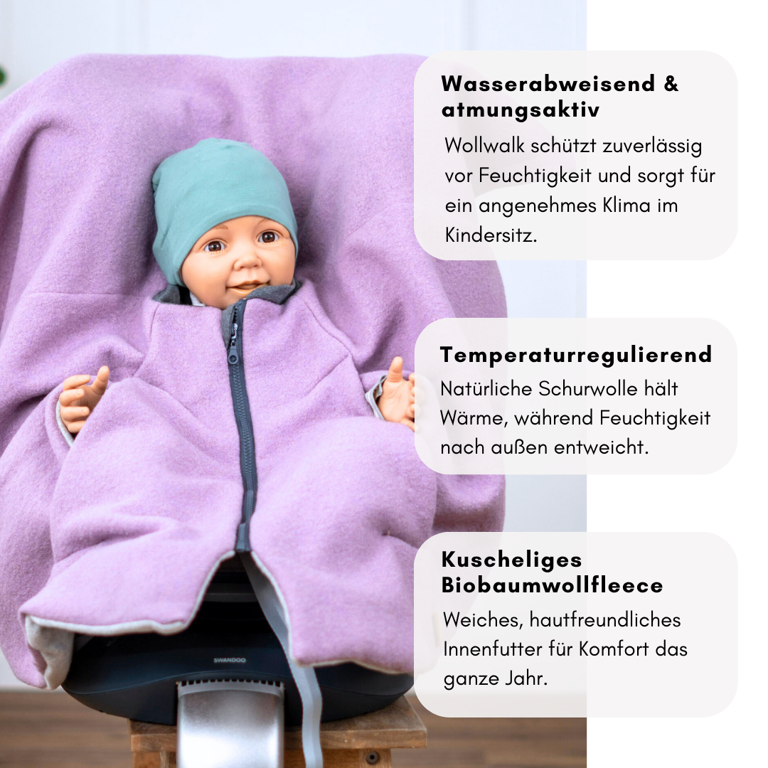 Kindersitzponcho Wollwalk "dusty Rose"