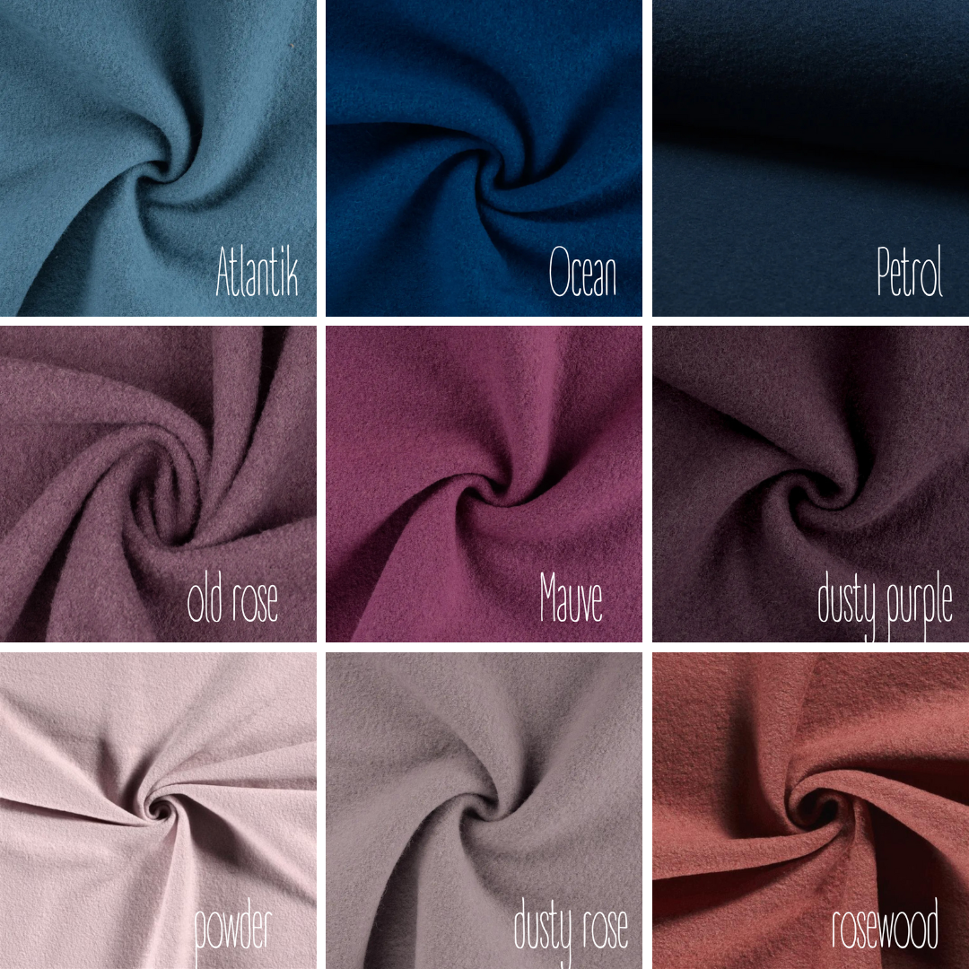 Auswahl an Wollwalk-Farben zur Individualisierung des Overalls