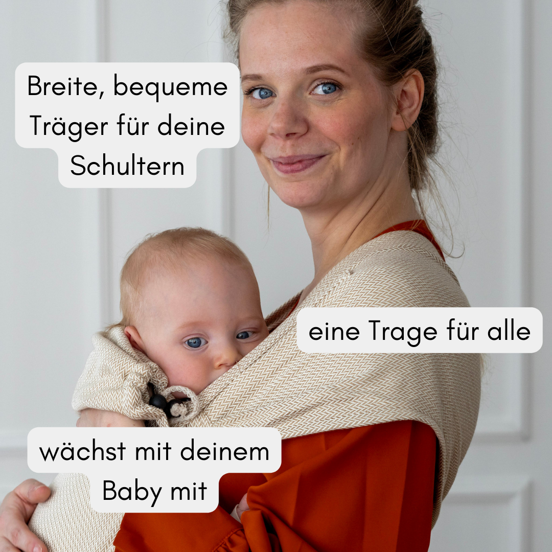 Halfbuckle Babytrage – ab Geburt – beige aus Baumwolle & atmungsaktiv