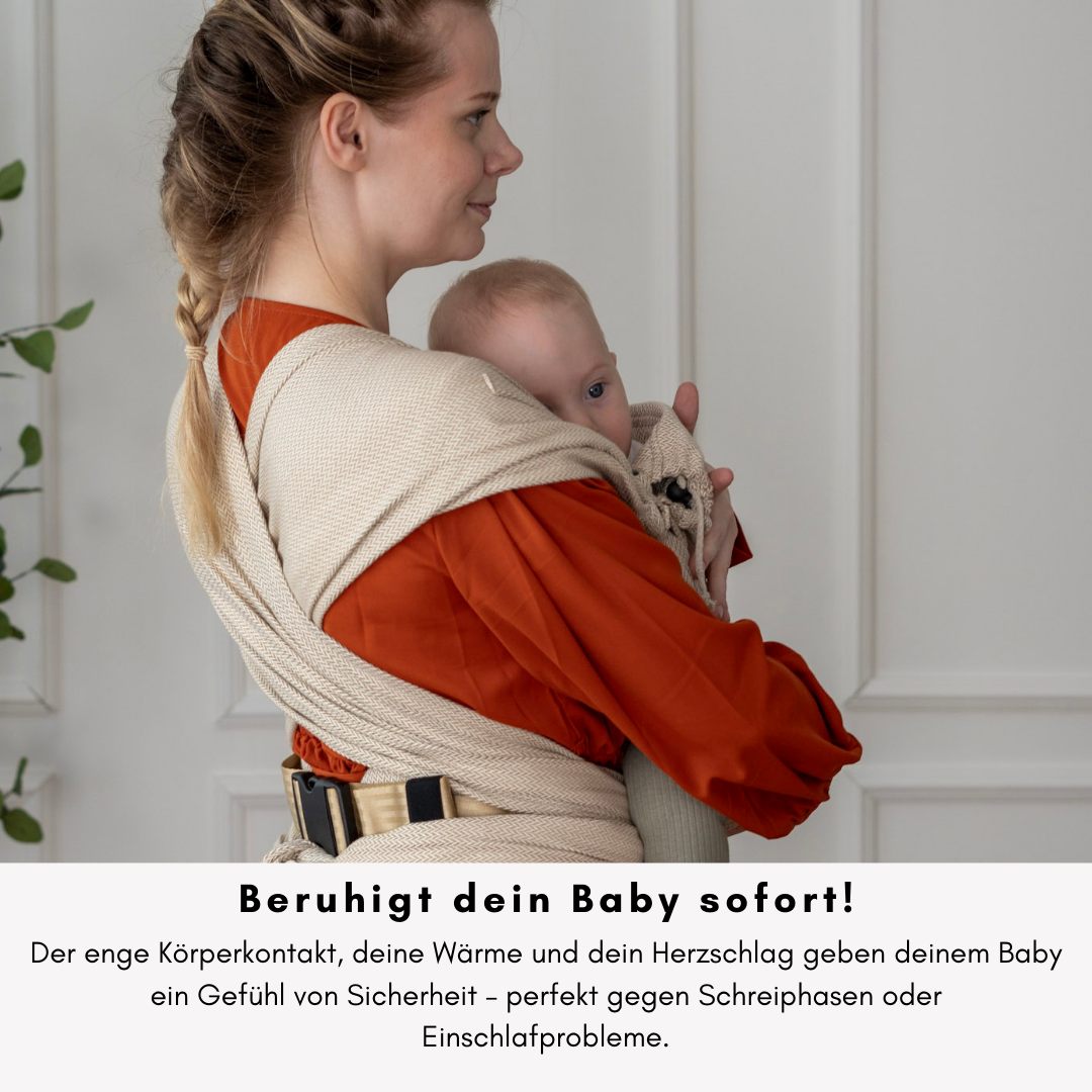 Halfbuckle Babytrage – ab Geburt – beige aus Baumwolle & atmungsaktiv