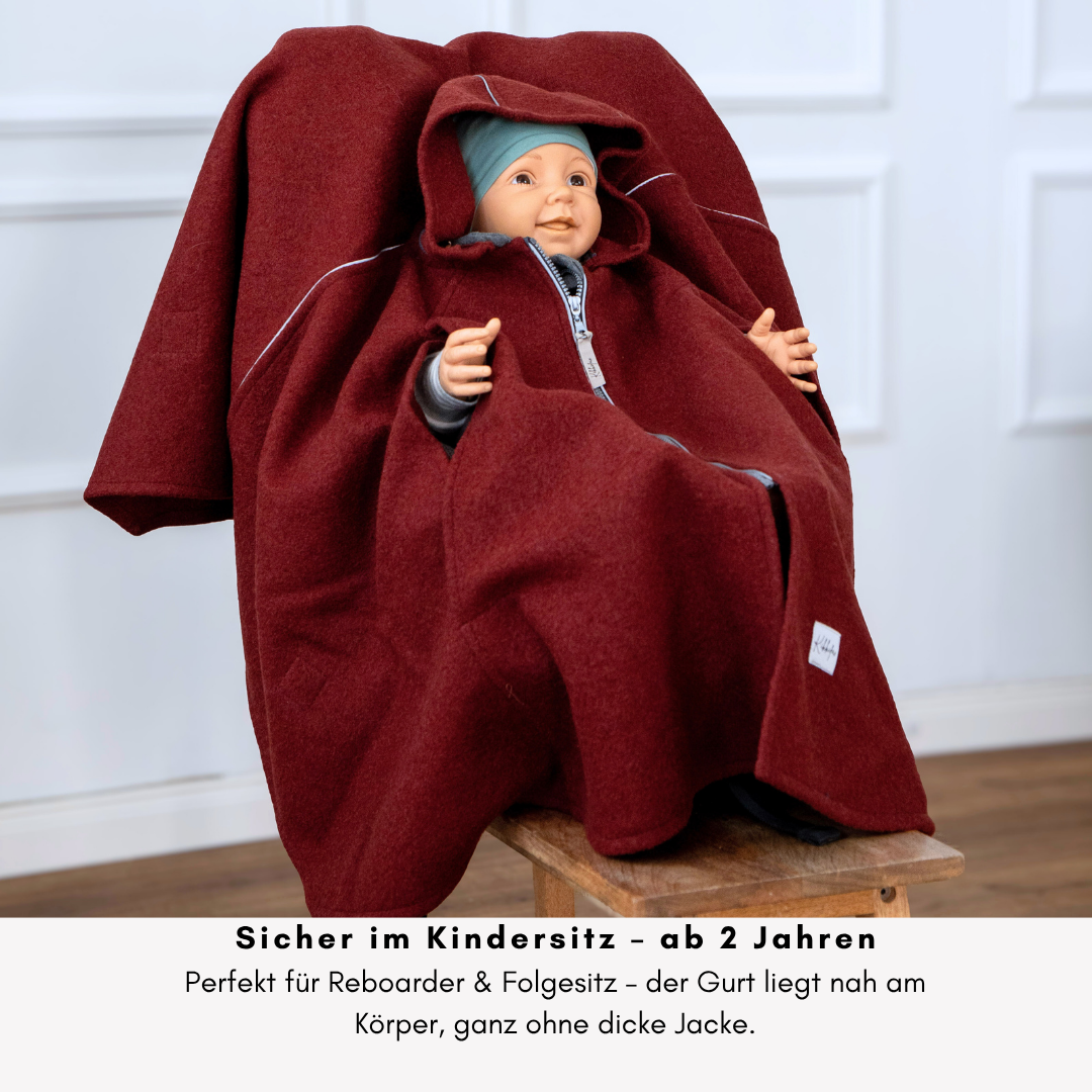 Wollwalk-Poncho für Kinder ab 2 Jahren – sicher und komfortabel im Auto