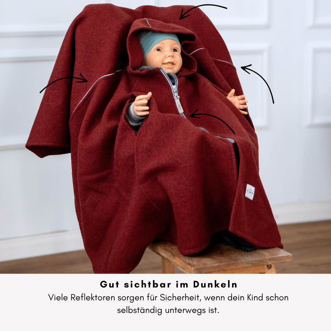 Wollwalk-Poncho für Kinder ab 2 Jahren – sicher und komfortabel im Auto