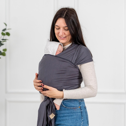 Elastisches Babytragetuch aus Bambus – perfekt ab Geburt, weich und sicher für Neugeborene und Frühchen - Grau