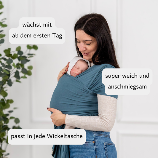 Elastisches Tragetuch vorgebunden – dein Baby schnell, ergonomisch und geborgen tragen