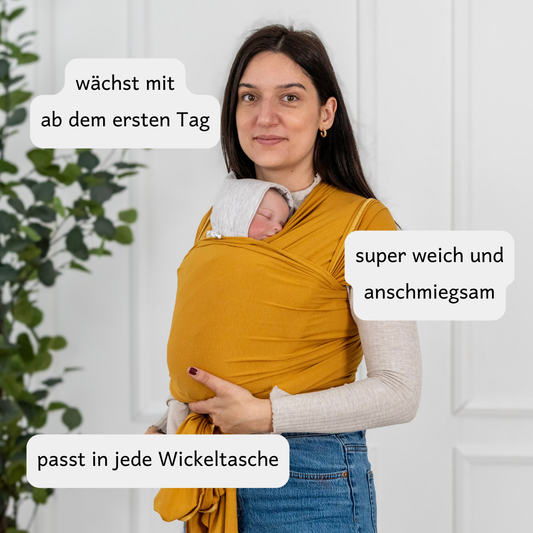 Elastisches Tragetuch vorgebunden – dein Baby schnell, ergonomisch und geborgen tragen