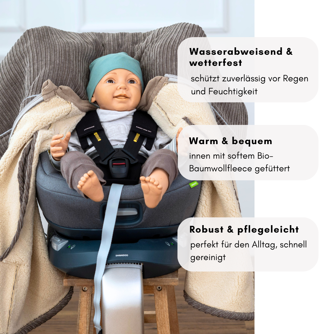 XL Kindersitzponcho Kuschel- Kord Brownie