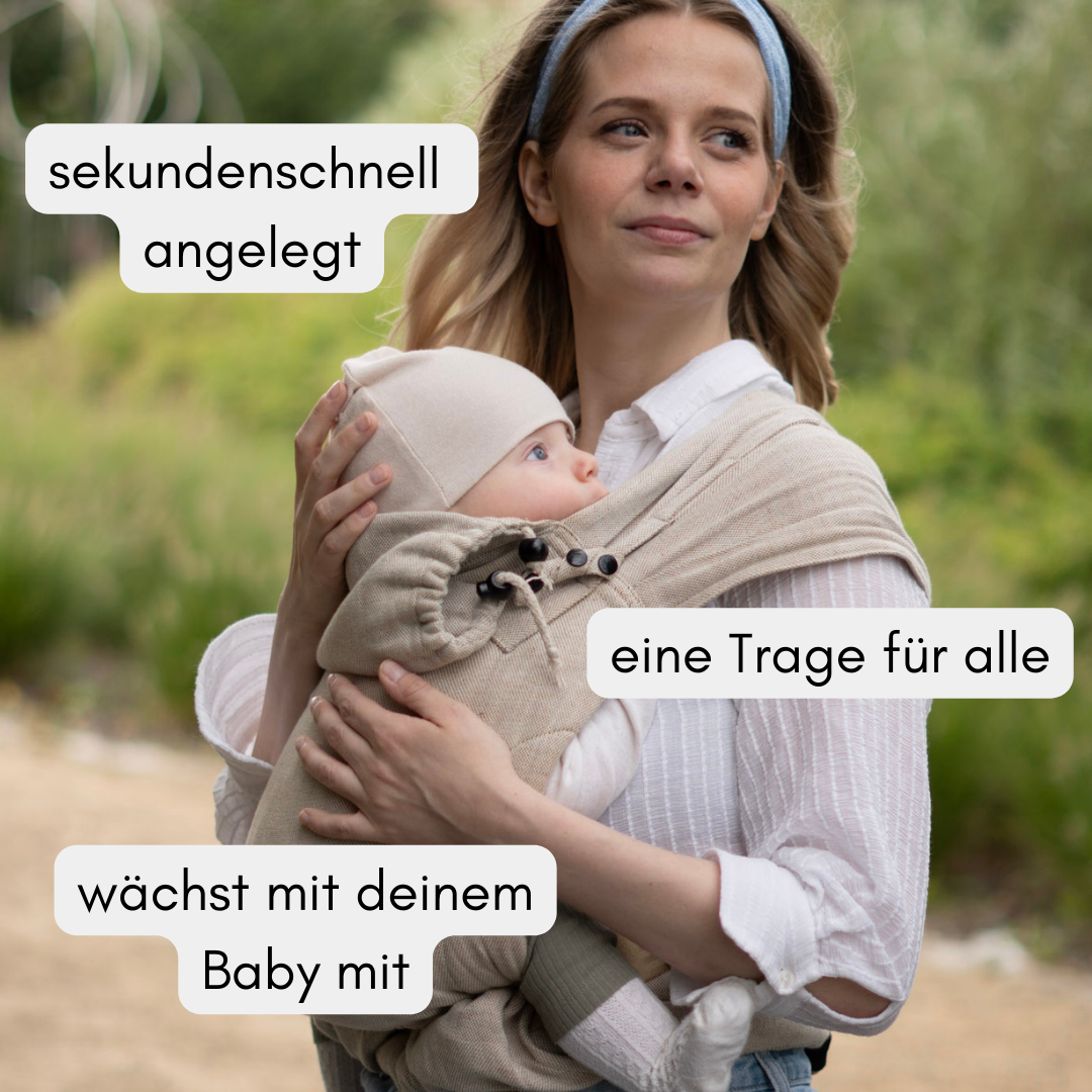 Fullbuckle Babytrage aus Leinen-Mix – Beige Babytrage ab Geburt – ideal für den Sommer