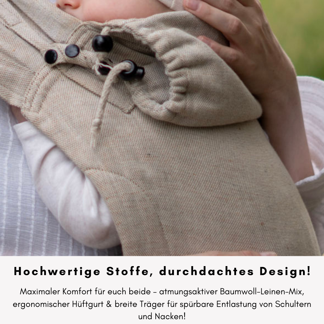 Fullbuckle Babytrage aus Leinen-Mix – Beige Babytrage ab Geburt – ideal für den Sommer