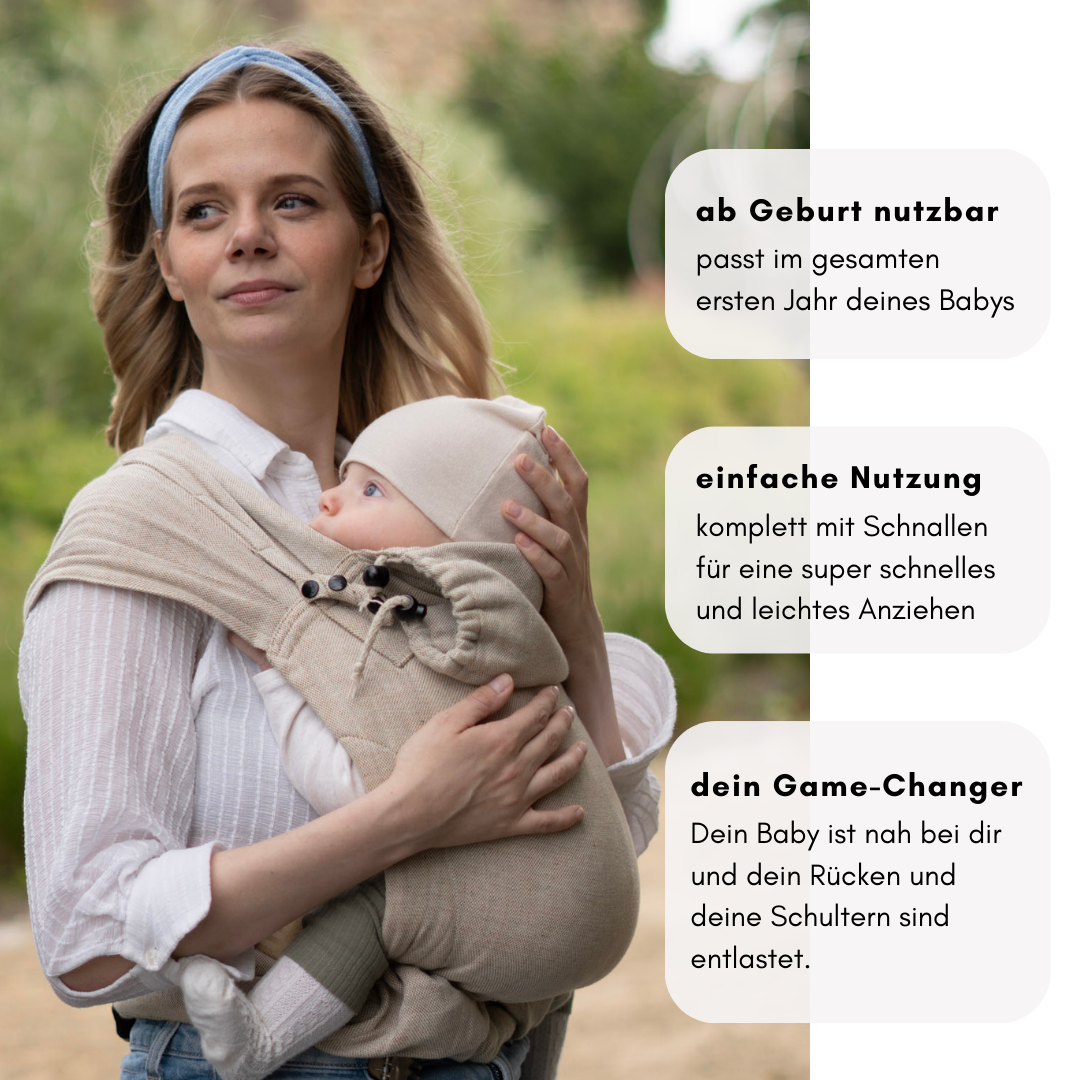 Fullbuckle Babytrage aus Leinen-Mix – Beige Babytrage ab Geburt – ideal für den Sommer