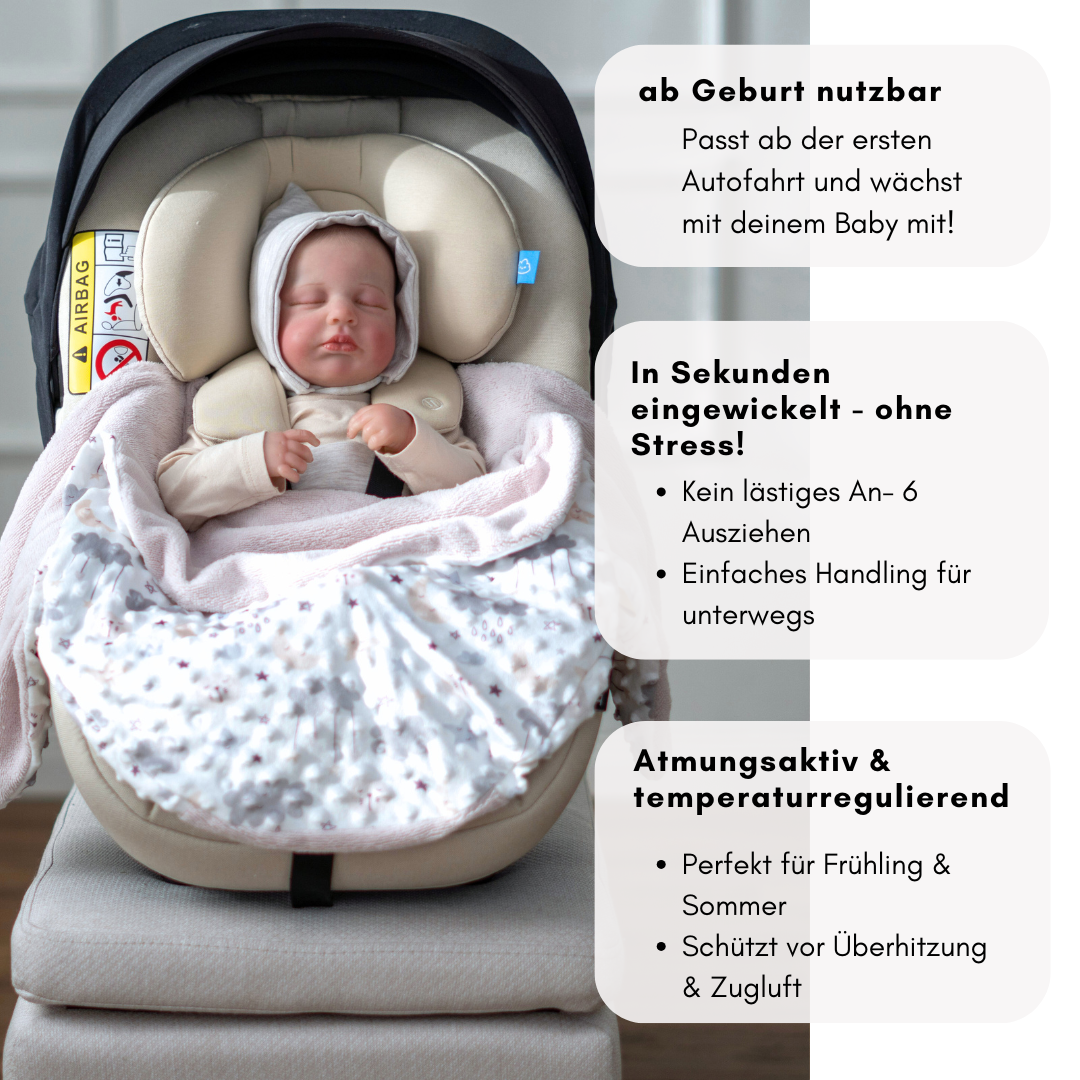 Einschlagdecke für das ganze Jahr - Wölkchen rosé (mit Bambusfleece)