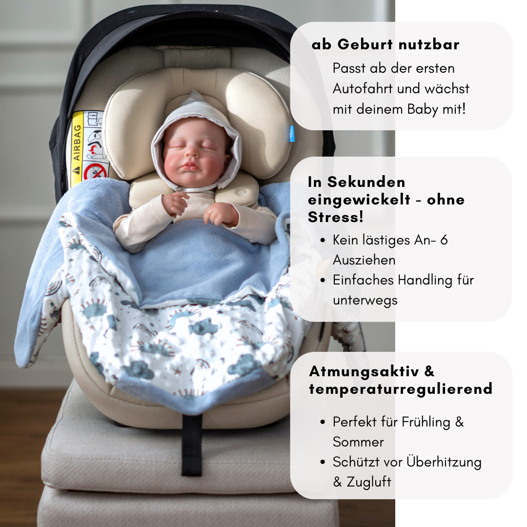 Einschlagdecke für das ganze Jahr - Wölkchen blau ( mit Bambusfleece)