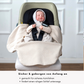 Einschlagdecke mit 5-Punkt-Gurt – geöffnet, Baby sicher angeschnallt