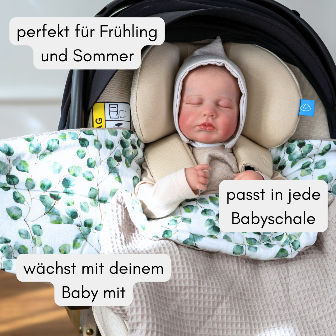 Einschlagdecke Frühling & Sommer – Eukalyptus (Waffelpiqué & Musselin)