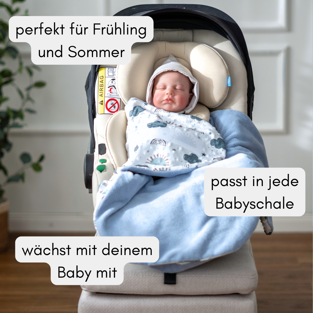 Einschlagdecke für das ganze Jahr - Wölkchen blau ( mit Bambusfleece)
