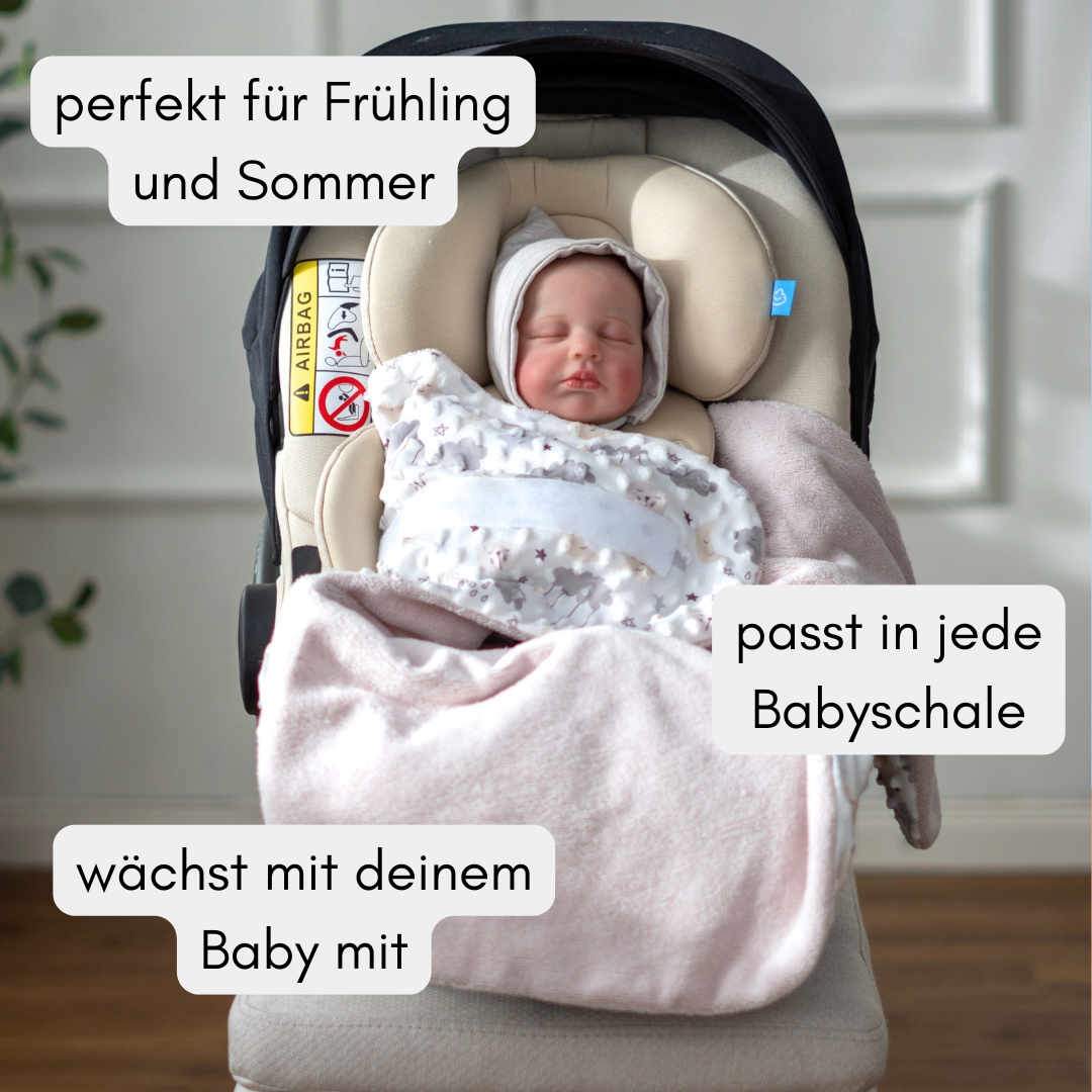 Einschlagdecke für das ganze Jahr - Wölkchen rosé (mit Bambusfleece)