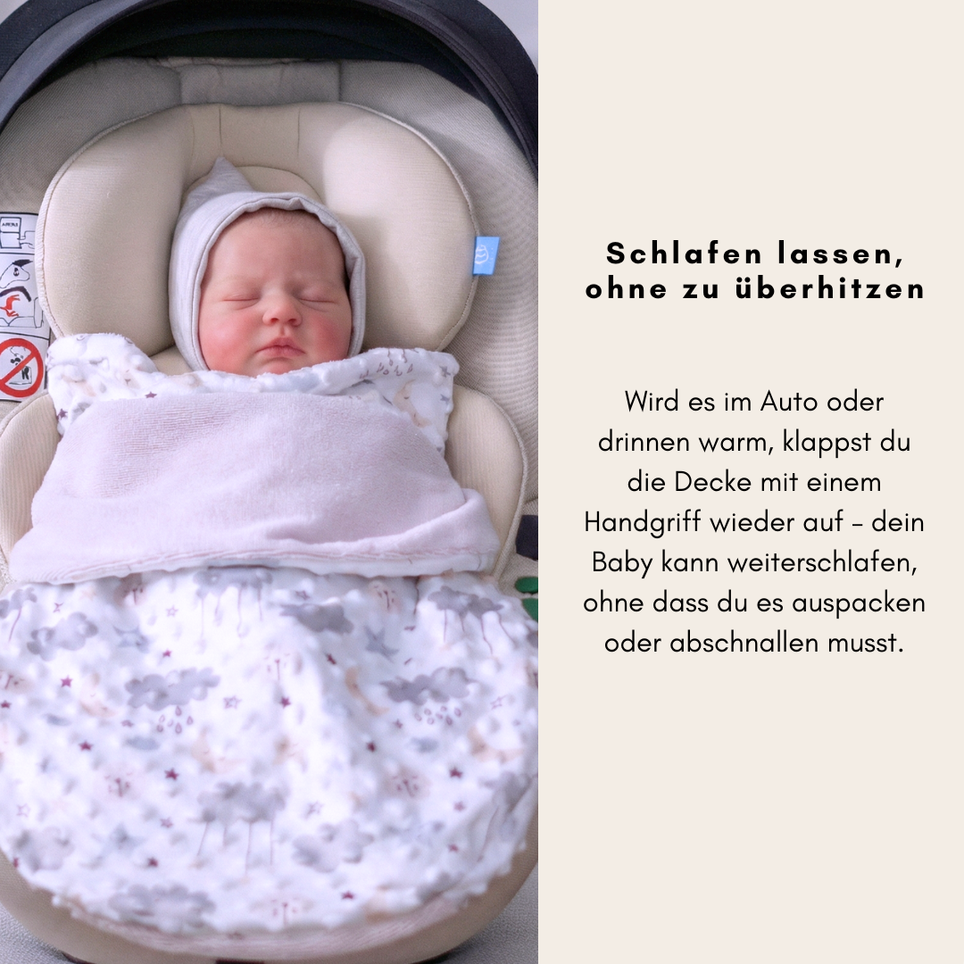 Einschlagdecke für das ganze Jahr - Wölkchen rosé (mit Bambusfleece)