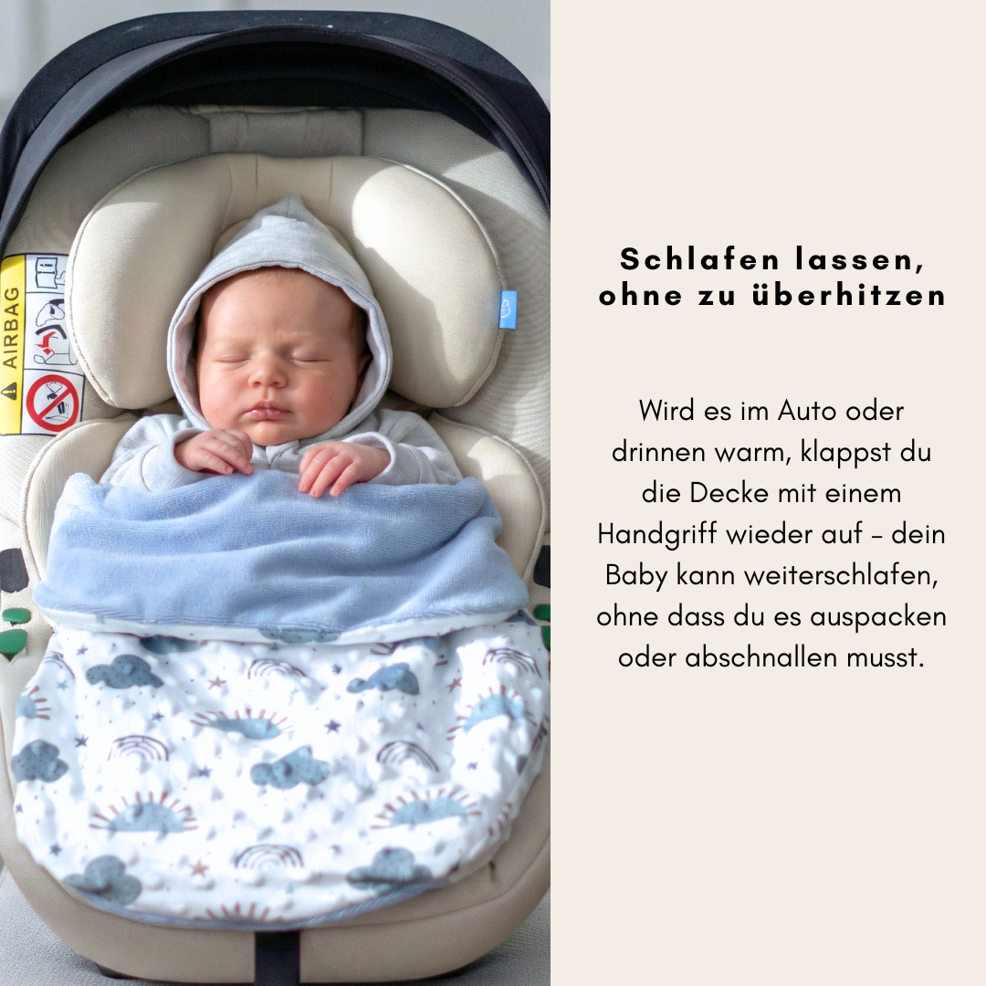 Einschlagdecke für das ganze Jahr - Wölkchen blau ( mit Bambusfleece)