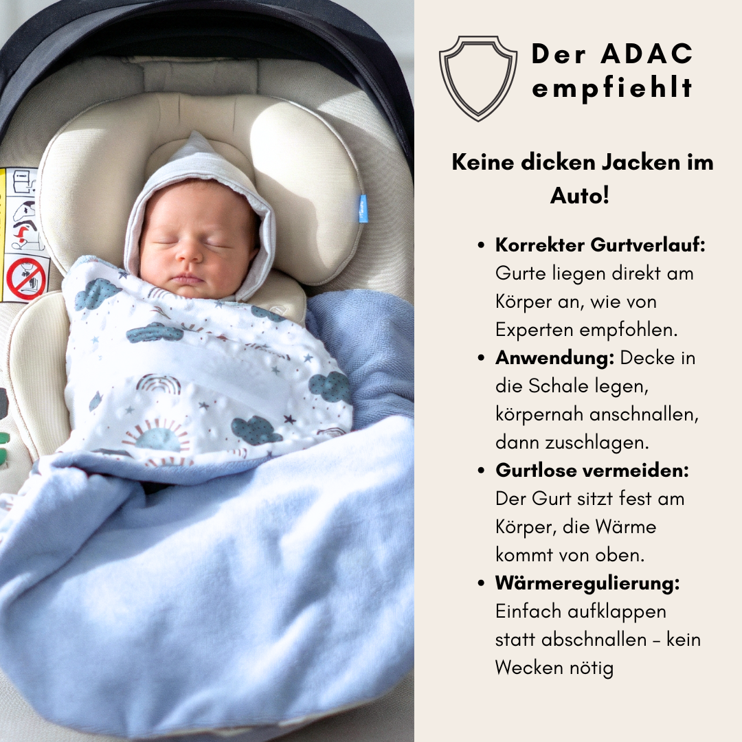 Einschlagdecke für das ganze Jahr - Wölkchen blau ( mit Bambusfleece)