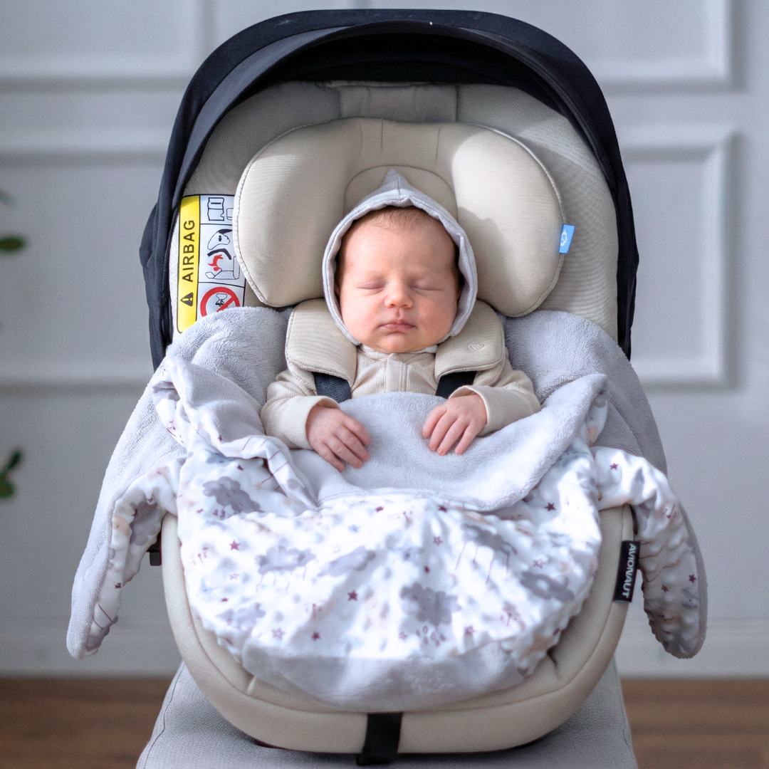 Einschlagdecke für das ganze Jahr - Wölkchen grau (mit Bambusfleece)