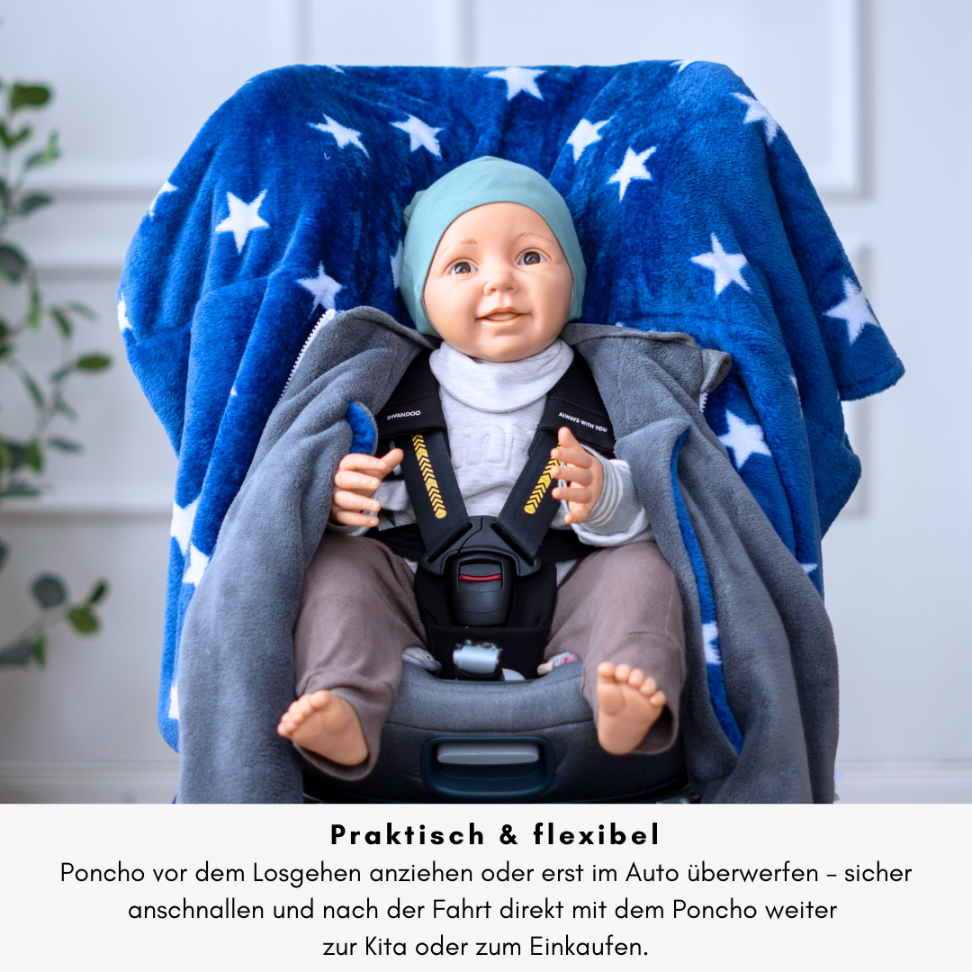 Kindersitzponcho "flauschige Sterne - blue "