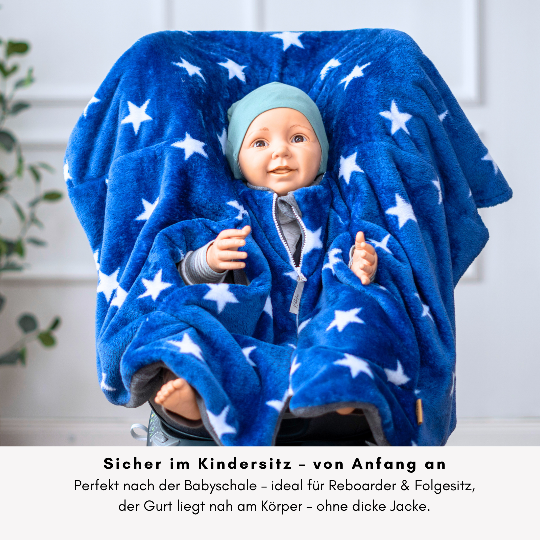 Kindersitzponcho "flauschige Sterne - blue "