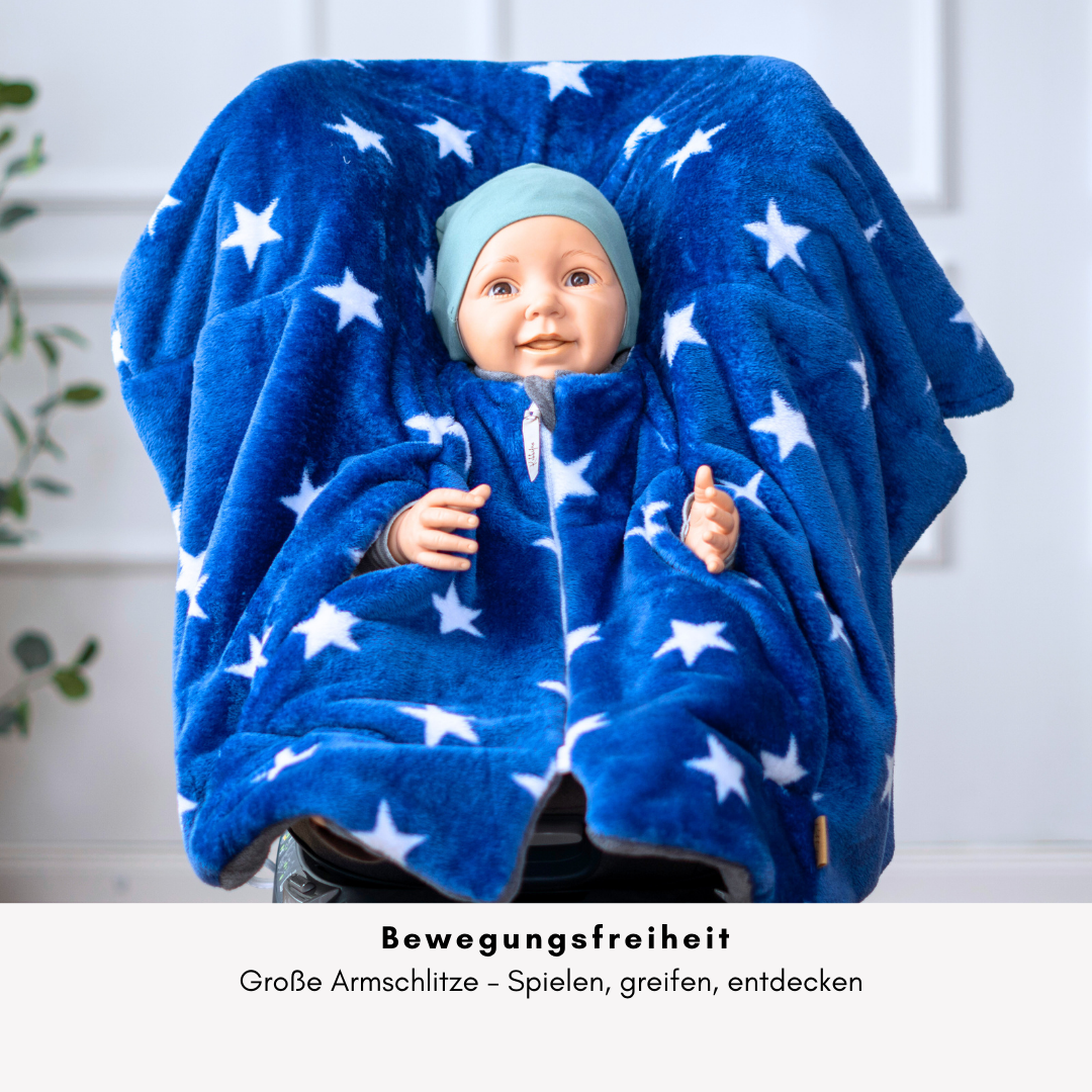 Kindersitzponcho "flauschige Sterne - blue "