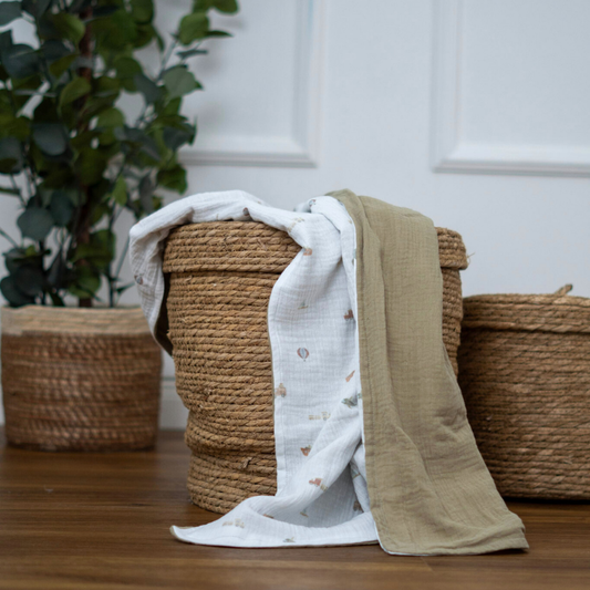 Musselin Babydecke - beige 100×70 cm – Leicht, weich & perfekt für Frühling und Sommer