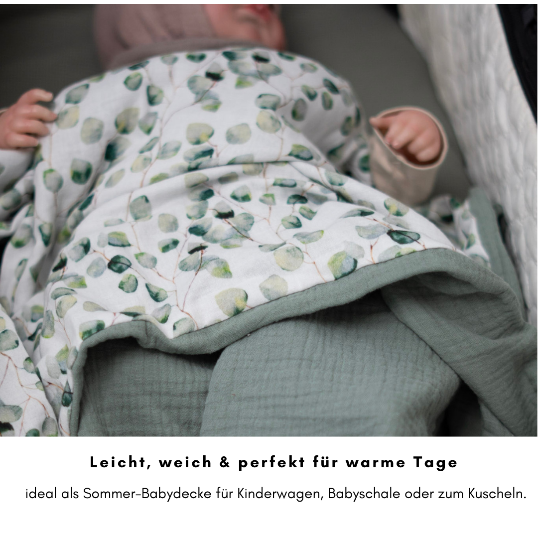 Musselin Babydecke - Eukalytus 100×70 cm – Leicht, weich & perfekt für Frühling und Sommer